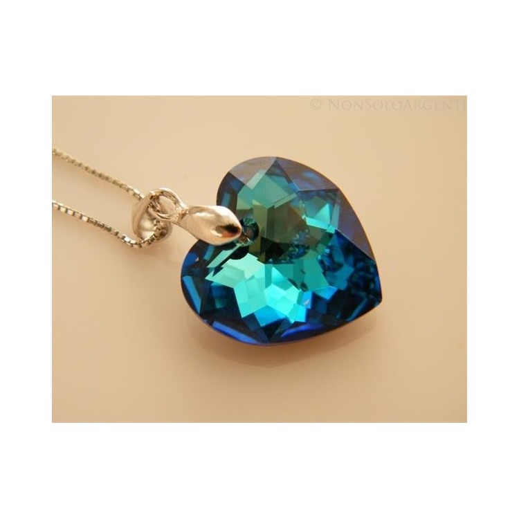NSA|Collana in argento 925 con ciondolo Cuore BLU sfaccettato swarovski con garanzia ed astuccio