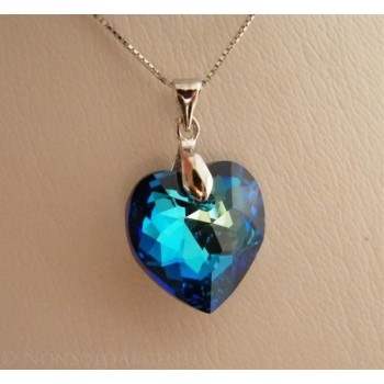 NSA|Collana in argento 925 con ciondolo Cuore BLU sfaccettato swarovski con garanzia ed astuccio