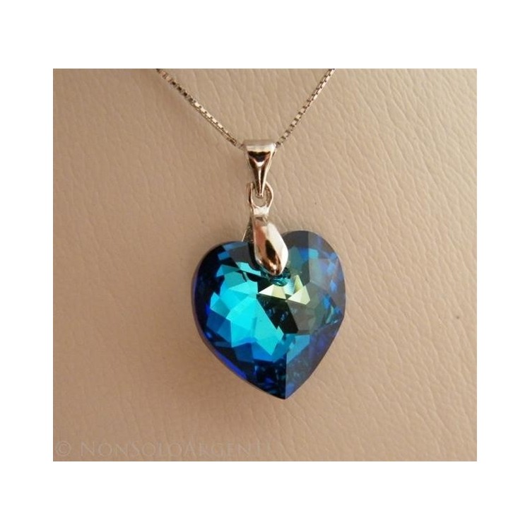NSA|Collana in argento 925 con ciondolo Cuore BLU sfaccettato swarovski con garanzia ed astuccio