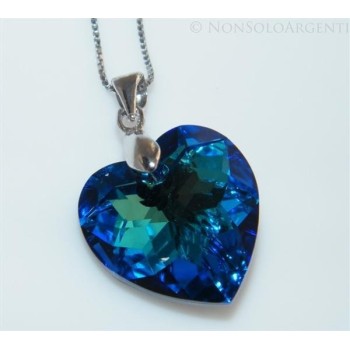NSA|Collana in argento 925 con ciondolo Cuore BLU sfaccettato swarovski con garanzia ed astuccio