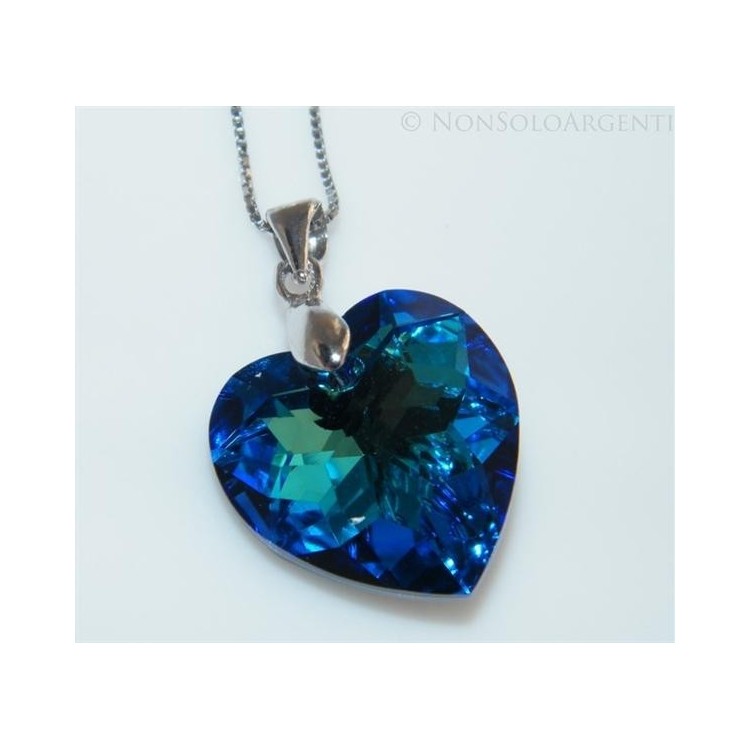 NSA|Collana in argento 925 con ciondolo Cuore BLU sfaccettato swarovski con garanzia ed astuccio