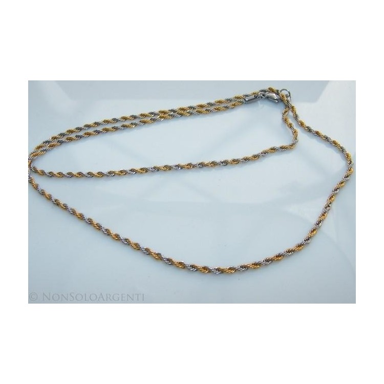 NSA|Acciaio : Collana uomo / donna Stainless Steel silver e oro cavetto ritorta 60 cm x 2mm