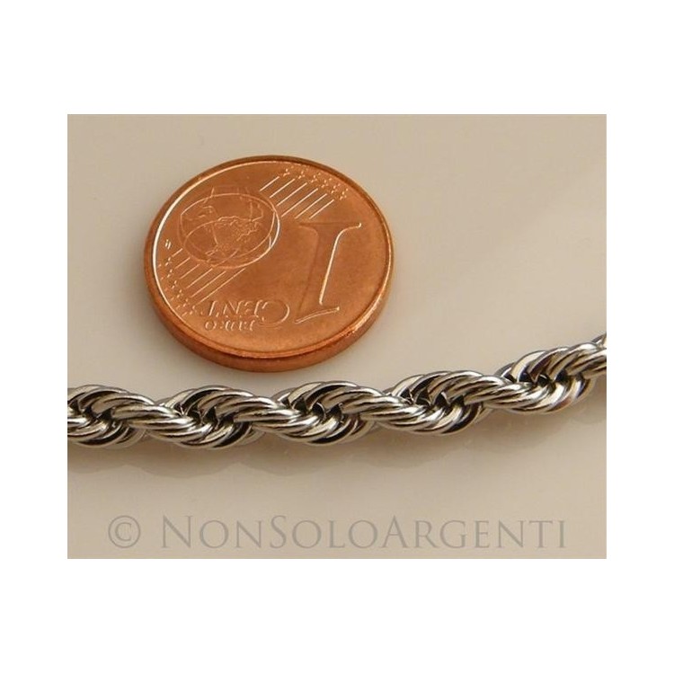 NSA|Acciaio : Collana uomo / donna Stainless Steel silver cavetto ritorta 50 cm x 4mm