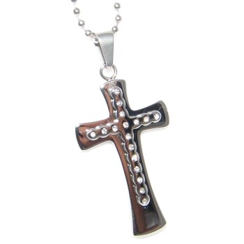 NSA|Steel cross pendant necklace with relief of white zircons for man