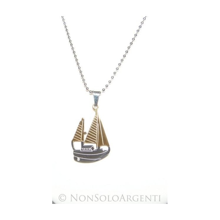 NSA|Acciaio : Collana pallini beads uomo donna ciondolobarca a vela 2 colori argento e oro