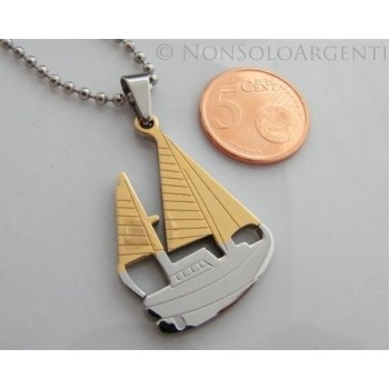 NSA|Acciaio : Collana pallini beads uomo donna ciondolobarca a vela 2 colori argento e oro