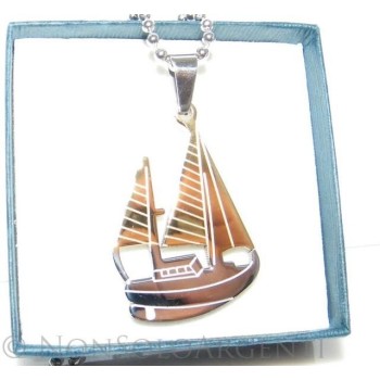 NSA|Acciaio : Collana pallini beads uomo donna ciondolobarca a vela 2 colori argento e oro