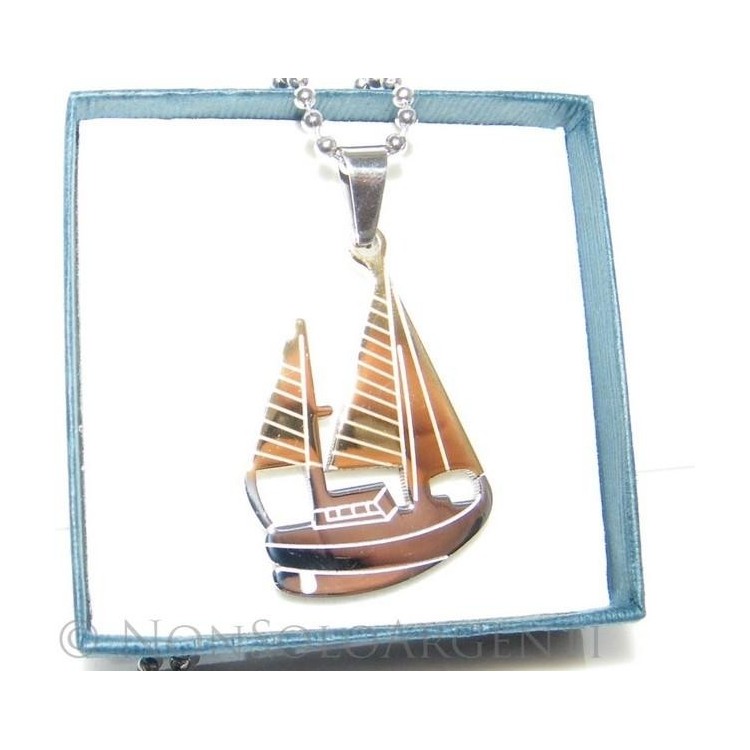 NSA|Acciaio : Collana pallini beads uomo donna ciondolobarca a vela 2 colori argento e oro