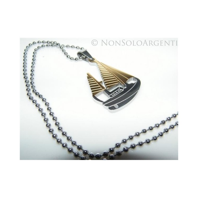 NSA|Acciaio : Collana pallini beads uomo donna ciondolobarca a vela 2 colori argento e oro
