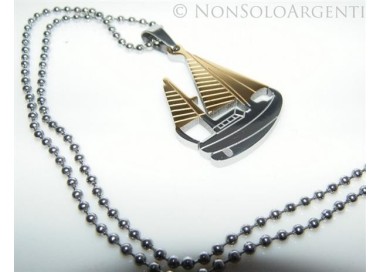 NSA|Acciaio : Collana pallini beads uomo donna ciondolobarca a vela 2 colori argento e oro