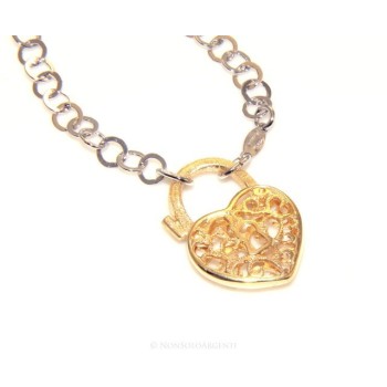 NSA|SILVER 925: Choker with satin closed padlock opened gold pendant Yellow or Pink
