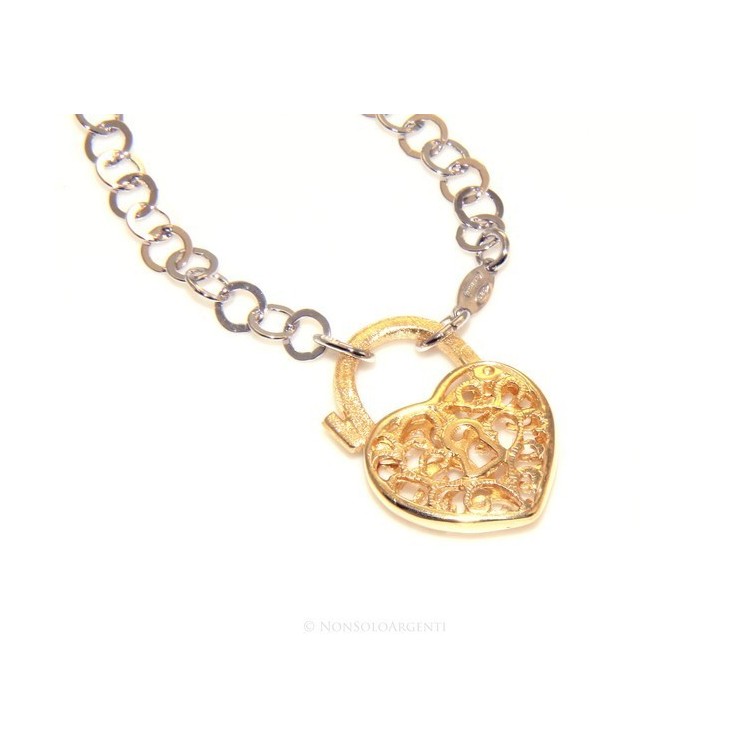 NSA|SILVER 925: Choker with satin closed padlock opened gold pendant Yellow or Pink