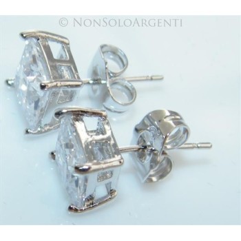 NSA|Orecchini donna uomo punto luce carrè 7 mm perno farfallina  Lamin ORO BIANCO 18k Gold PLATED