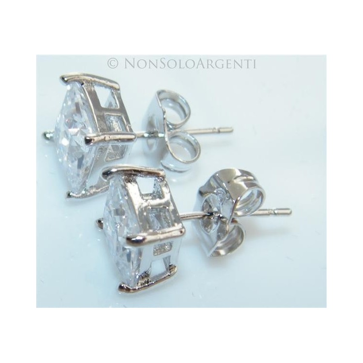 NSA|Orecchini donna uomo punto luce carrè 7 mm perno farfallina  Lamin ORO BIANCO 18k Gold PLATED