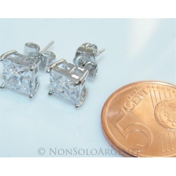 NSA|Orecchini donna uomo punto luce carrè 7 mm perno farfallina  Lamin ORO BIANCO 18k Gold PLATED