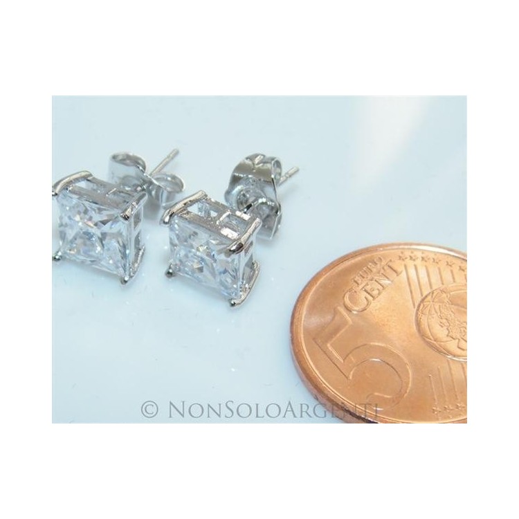 NSA|Orecchini donna uomo punto luce carrè 7 mm perno farfallina  Lamin ORO BIANCO 18k Gold PLATED