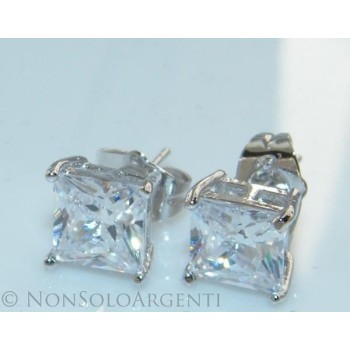 NSA|Orecchini donna uomo punto luce carrè 7 mm perno farfallina  Lamin ORO BIANCO 18k Gold PLATED