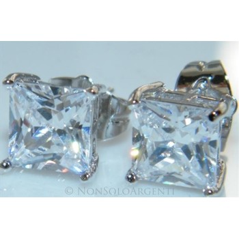 NSA|Orecchini donna uomo punto luce carrè 7 mm perno farfallina  Lamin ORO BIANCO 18k Gold PLATED