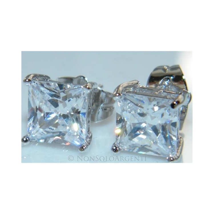 NSA|Orecchini donna uomo punto luce carrè 7 mm perno farfallina  Lamin ORO BIANCO 18k Gold PLATED