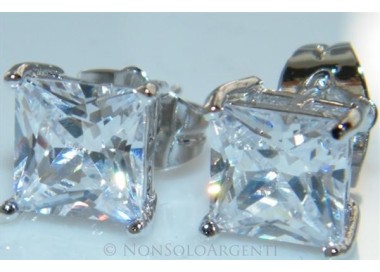 NSA|Orecchini donna uomo punto luce carrè 7 mm perno farfallina  Lamin ORO BIANCO 18k Gold PLATED