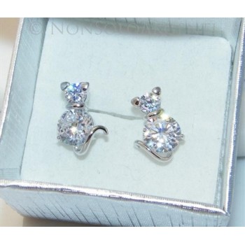 NSA|Orecchini uomo donna punto luce zirconi gatti gatto gattini mici  Lamin ORO BIANCO 18k Gold PLATED