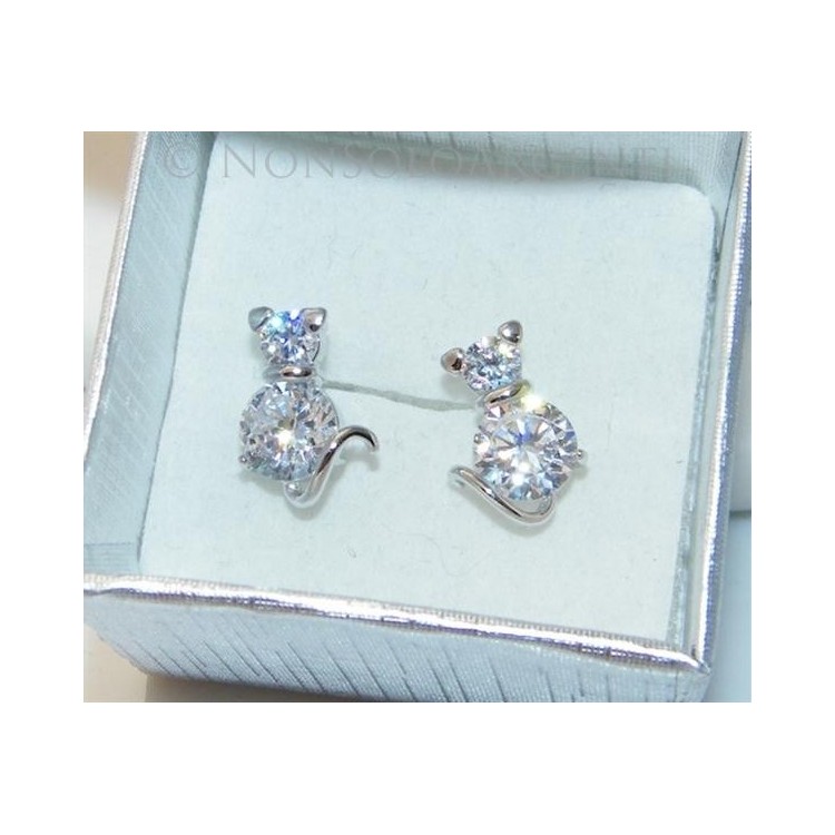 NSA|Orecchini uomo donna punto luce zirconi gatti gatto gattini mici  Lamin ORO BIANCO 18k Gold PLATED