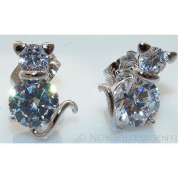 NSA|Orecchini uomo donna punto luce zirconi gatti gatto gattini mici  Lamin ORO BIANCO 18k Gold PLATED