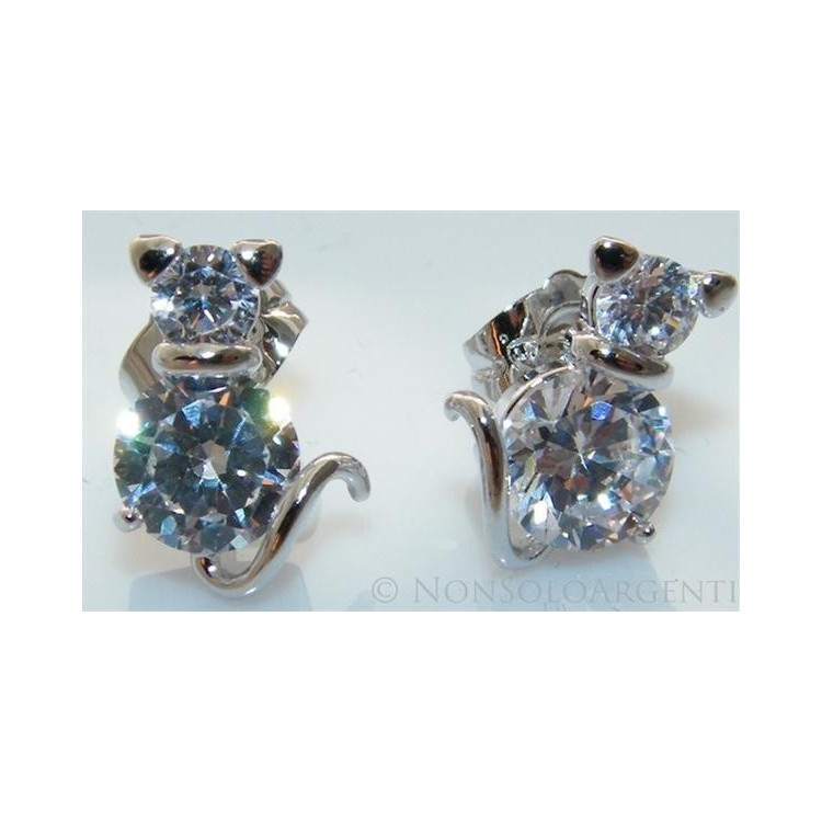 NSA|Orecchini uomo donna punto luce zirconi gatti gatto gattini mici  Lamin ORO BIANCO 18k Gold PLATED