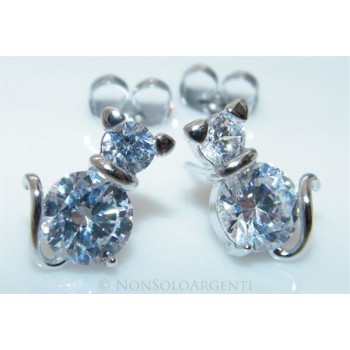 NSA|Orecchini uomo donna punto luce zirconi gatti gatto gattini mici  Lamin ORO BIANCO 18k Gold PLATED
