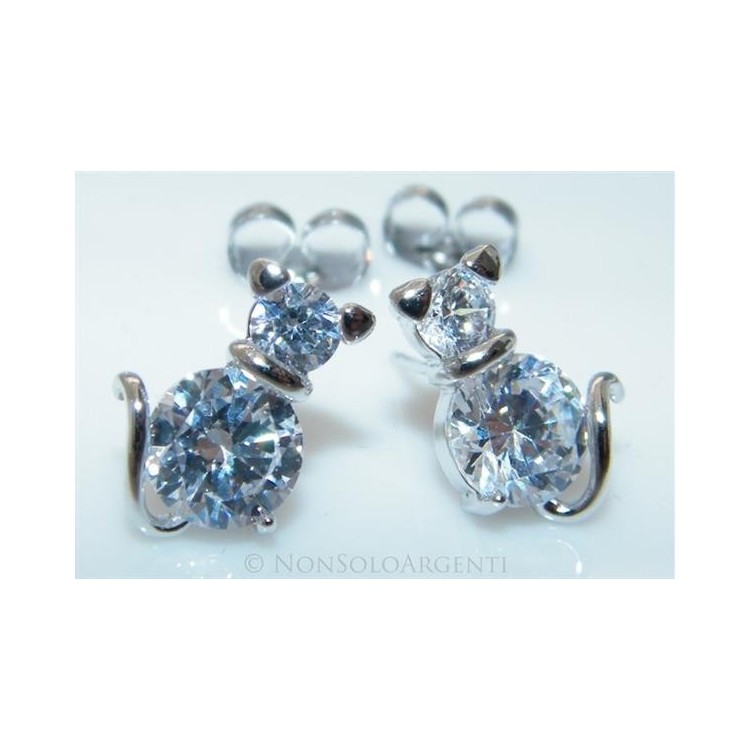 NSA|Orecchini uomo donna punto luce zirconi gatti gatto gattini mici  Lamin ORO BIANCO 18k Gold PLATED