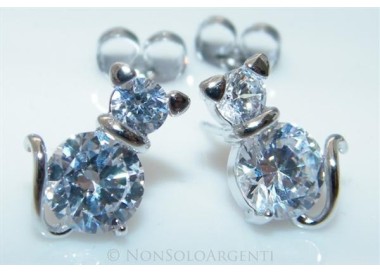 NSA|Orecchini uomo donna punto luce zirconi gatti gatto gattini mici  Lamin ORO BIANCO 18k Gold PLATED