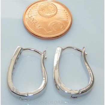 NSA|Orecchini donna a cerchio Ovali 7 zirconi carrè  Lamin ORO BIANCO 18k Gold PLATED