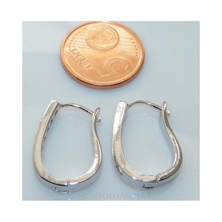 NSA|Orecchini donna a cerchio Ovali 7 zirconi carrè  Lamin ORO BIANCO 18k Gold PLATED