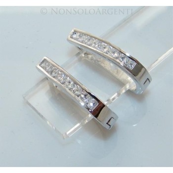 NSA|Orecchini donna a cerchio Ovali 7 zirconi carrè  Lamin ORO BIANCO 18k Gold PLATED