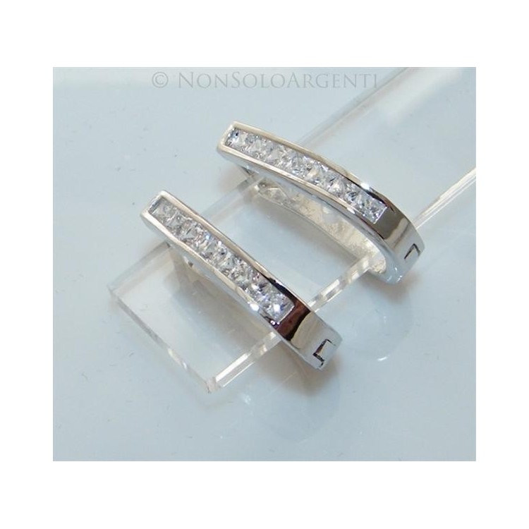 NSA|Orecchini donna a cerchio Ovali 7 zirconi carrè  Lamin ORO BIANCO 18k Gold PLATED