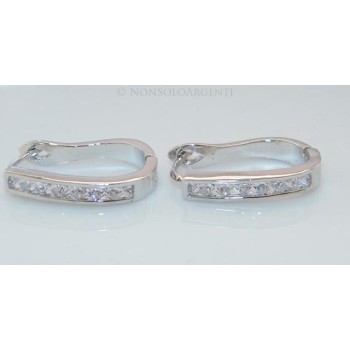 NSA|Orecchini cerchi Ovali grandi 7 zirconi carrè  rodiati 18kgf anallergici