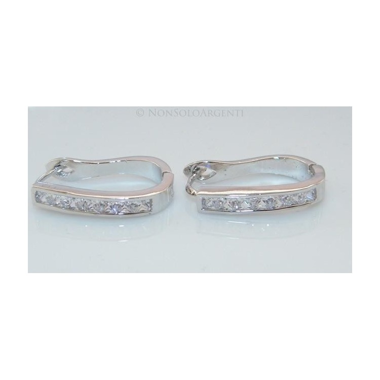 NSA|Orecchini donna a cerchio Ovali 7 zirconi carrè  Lamin ORO BIANCO 18k Gold PLATED