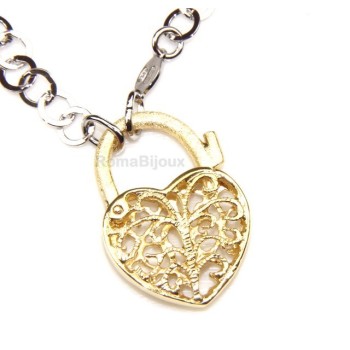 NSA|SILVER 925: Choker with satin closed padlock opened gold pendant Yellow or Pink