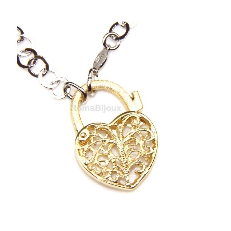 NSA|SILVER 925: Choker with satin closed padlock opened gold pendant Yellow or Pink