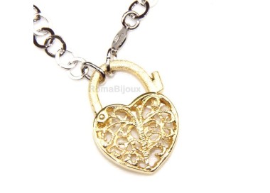 NSA|ARGENTO 925 : Girocollo satinato con chiusura ciondolo lucchetto apribile oro Giallo o Rosa