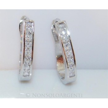 NSA|Orecchini donna a cerchio Ovali 7 zirconi carrè  Lamin ORO BIANCO 18k Gold PLATED