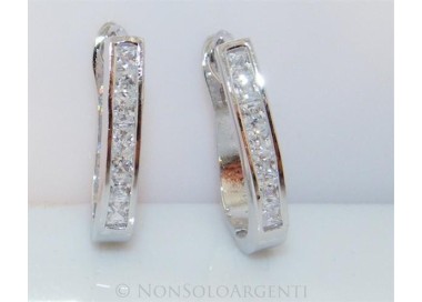 NSA|Orecchini donna a cerchio Ovali 7 zirconi carrè  Lamin ORO BIANCO 18k Gold PLATED