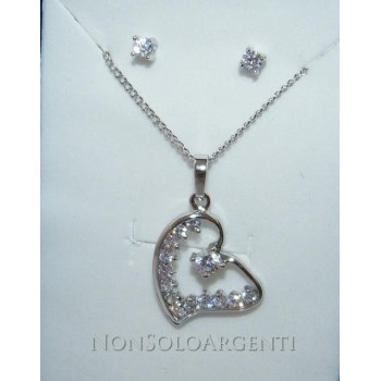NSA|Bigiotteria : parure donna collana con ciondolo cuore e orecchini punto luce  zirconi Lamin ORO BIANCO 18kGF gold filled