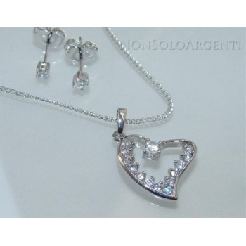 NSA|Bigiotteria : parure donna collana con ciondolo cuore e orecchini punto luce  zirconi Lamin ORO BIANCO 18kGF gold filled