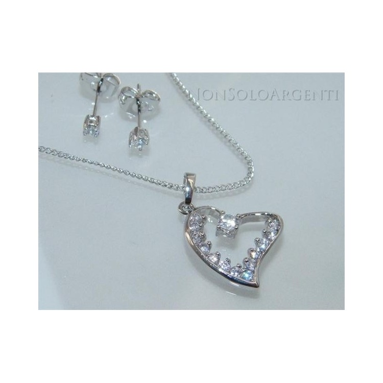 NSA|Bigiotteria : parure donna collana con ciondolo cuore e orecchini punto luce  zirconi Lamin ORO BIANCO 18kGF gold filled