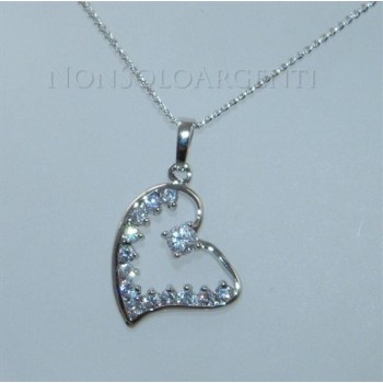 NSA|Bigiotteria : parure donna collana con ciondolo cuore e orecchini punto luce  zirconi Lamin ORO BIANCO 18kGF gold filled