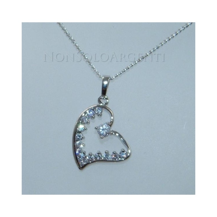 NSA|Bigiotteria : parure donna collana con ciondolo cuore e orecchini punto luce  zirconi Lamin ORO BIANCO 18kGF gold filled