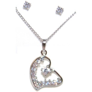 NSA|set woman necklace and heart pendant earrings light point cubic zirconia rhodium plated 18kGF