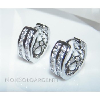 NSA|Orecchini donna a cerchio con 2 file zirconi brillante 7 + 7 Lamin ORO BIANCO 18k Gold PLATED