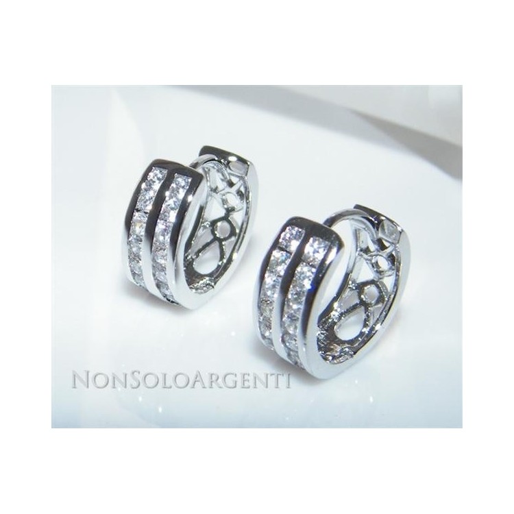 NSA|Orecchini donna a cerchio con 2 file zirconi brillante 7 + 7 Lamin ORO BIANCO 18k Gold PLATED